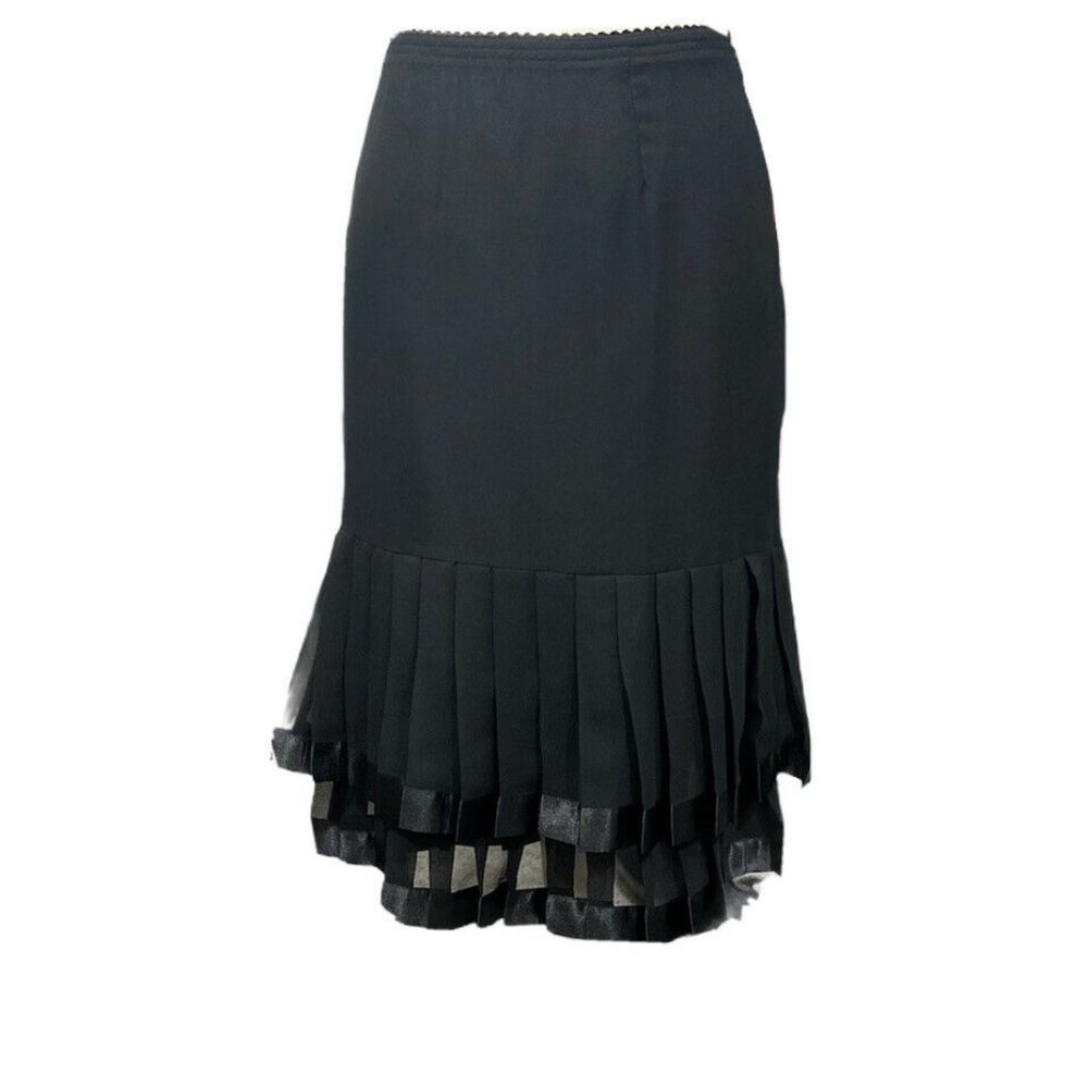 NWT Black Chiffon Skirt with Double Pleated Borders, L Louis Dell’Olio